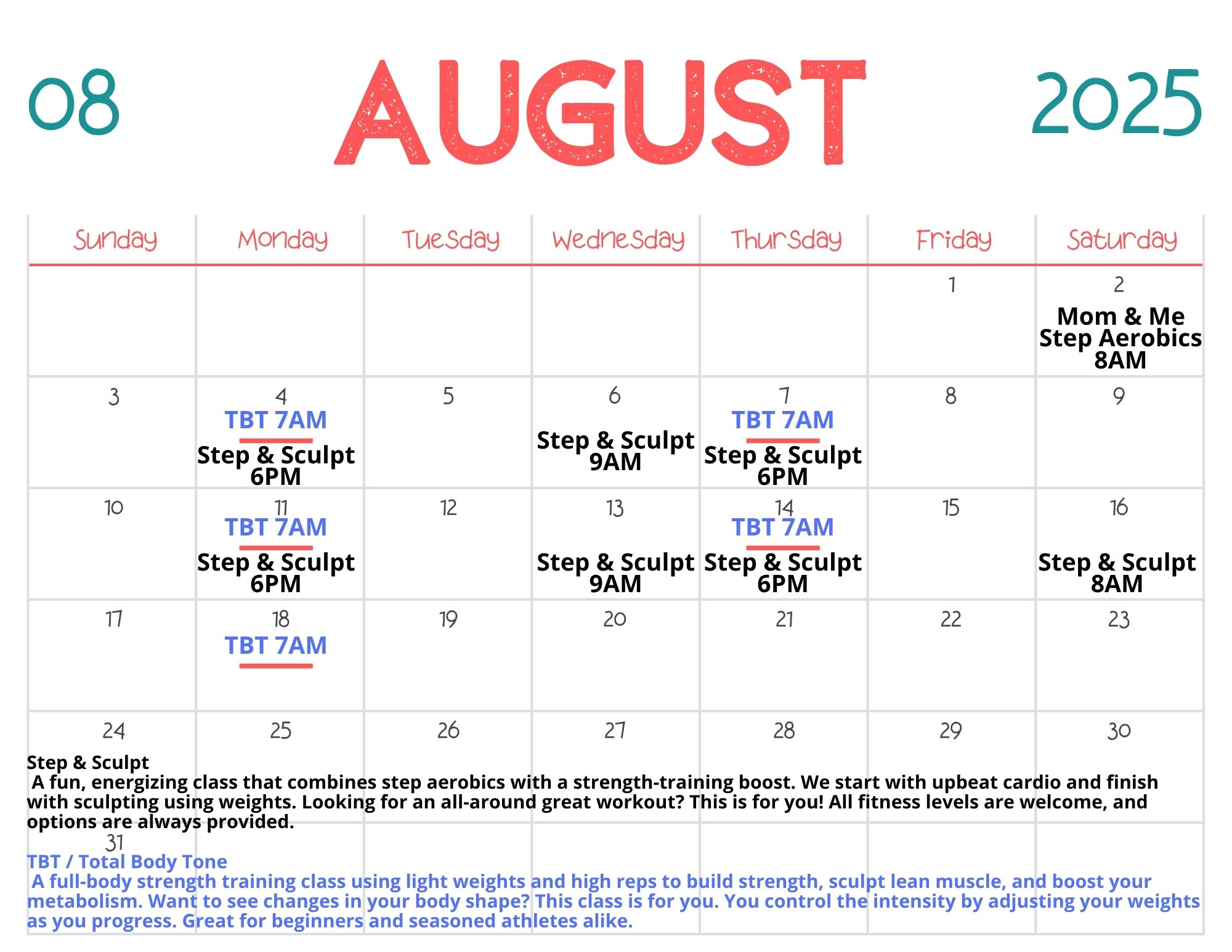 2025 August Complete August fitness classes in Ely Nevada